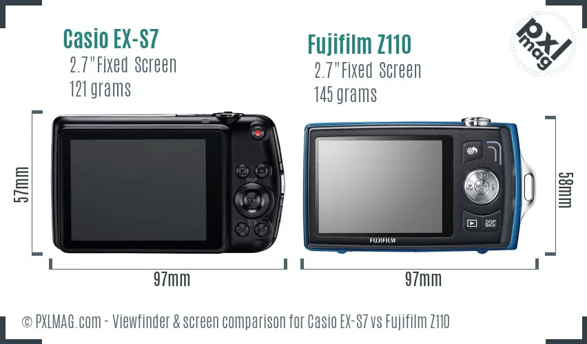 Casio EX-S7 vs Fujifilm Z110 Screen and Viewfinder comparison