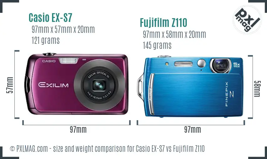 Casio EX-S7 vs Fujifilm Z110 size comparison