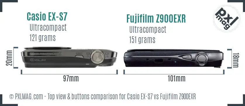 Casio EX-S7 vs Fujifilm Z900EXR top view buttons comparison
