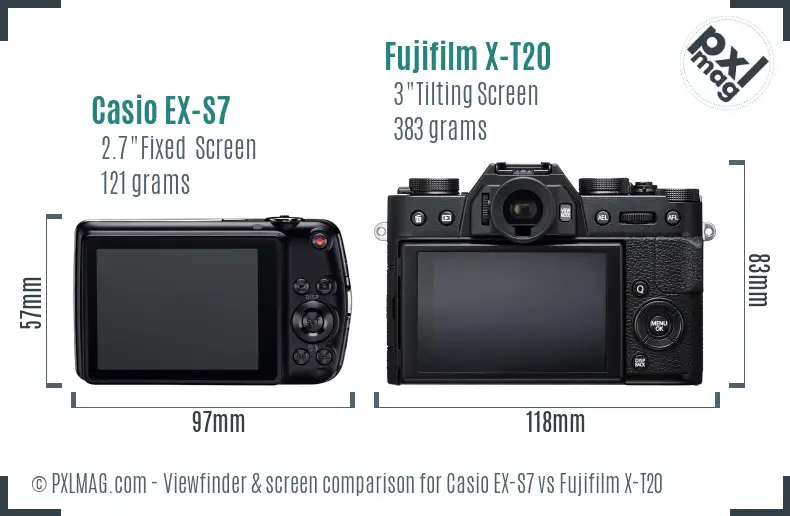 Casio EX-S7 vs Fujifilm X-T20 Screen and Viewfinder comparison