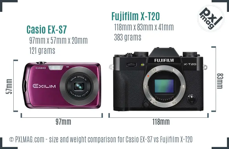 Casio EX-S7 vs Fujifilm X-T20 size comparison