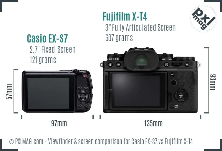 Casio EX-S7 vs Fujifilm X-T4 Screen and Viewfinder comparison