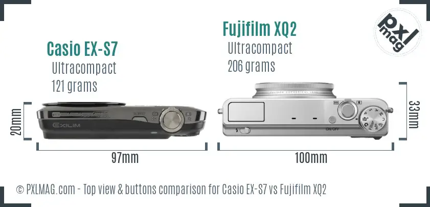 Casio EX-S7 vs Fujifilm XQ2 top view buttons comparison