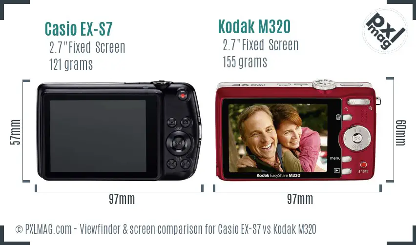 Casio EX-S7 vs Kodak M320 Screen and Viewfinder comparison