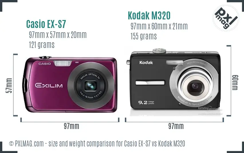 Casio EX-S7 vs Kodak M320 size comparison