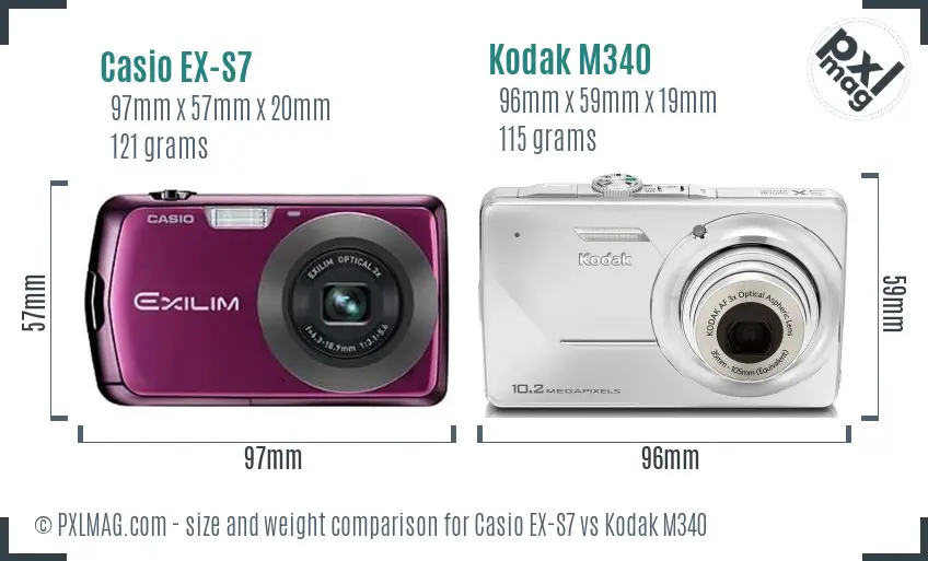 Casio EX-S7 vs Kodak M340 size comparison Casio EX-S7 vs Kodak M340 size comparison