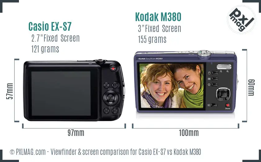 Casio EX-S7 vs Kodak M380 Screen and Viewfinder comparison