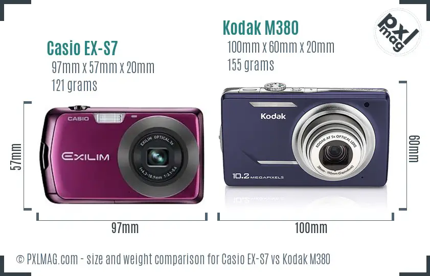 Casio EX-S7 vs Kodak M380 size comparison