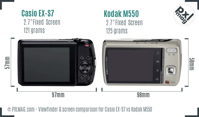 Casio EX-S7 vs Kodak M550 Screen and Viewfinder comparison