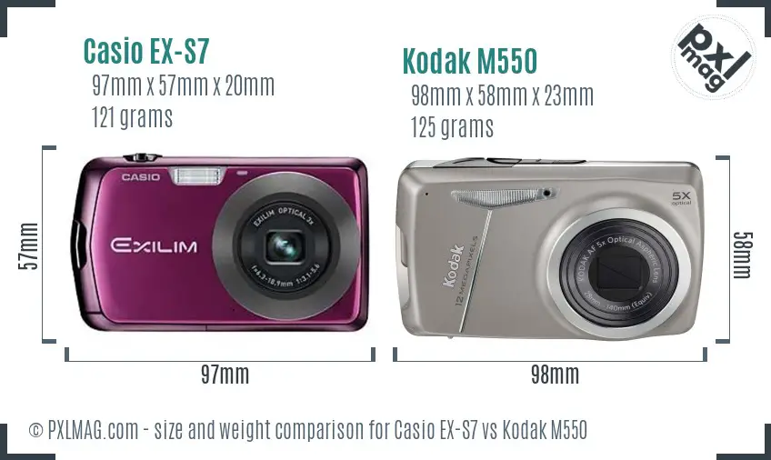 Casio EX-S7 vs Kodak M550 size comparison