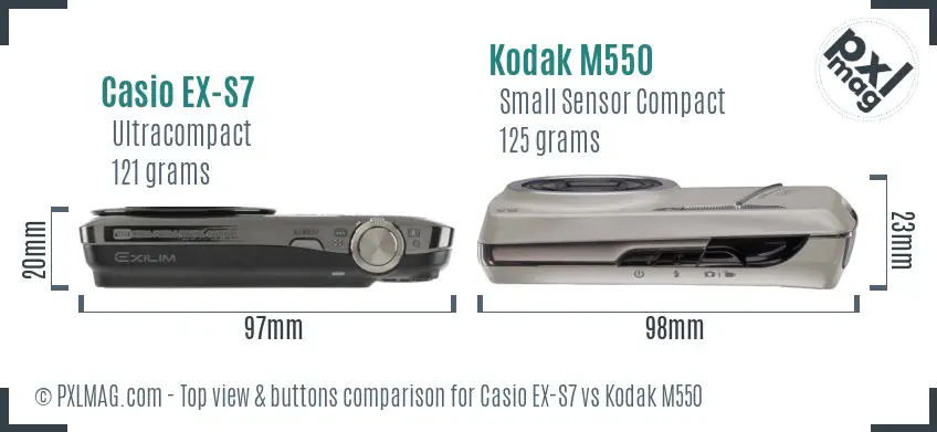 Casio EX-S7 vs Kodak M550 top view buttons comparison