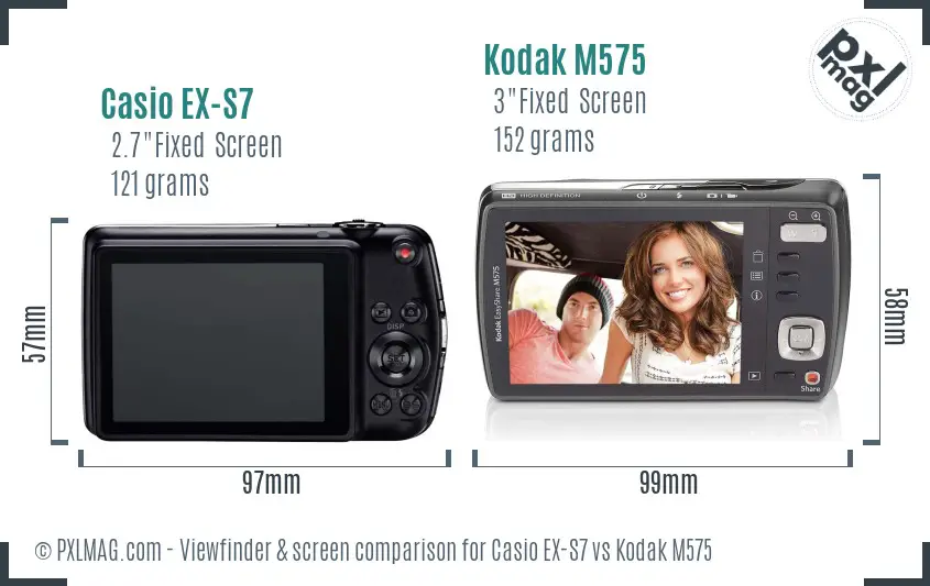 Casio EX-S7 vs Kodak M575 Screen and Viewfinder comparison