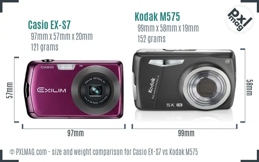 Casio EX-S7 vs Kodak M575 size comparison