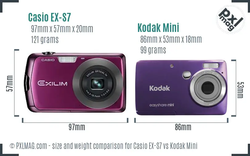 Casio EX-S7 vs Kodak Mini size comparison