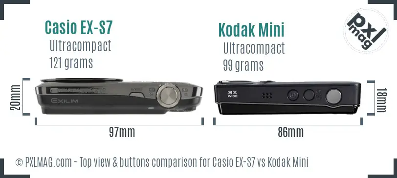 Casio EX-S7 vs Kodak Mini top view buttons comparison