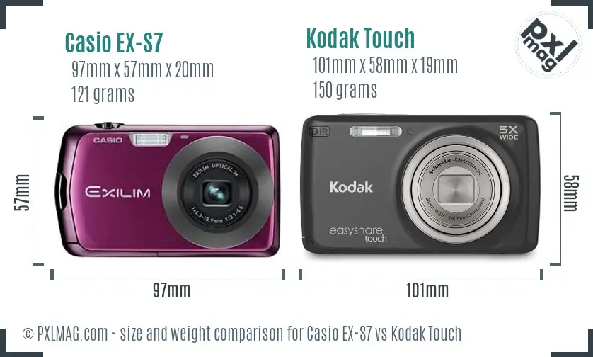 Casio EX-S7 vs Kodak Touch size comparison