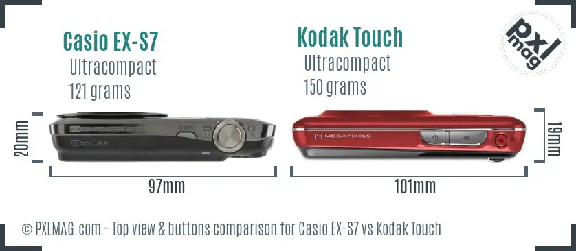 Casio EX-S7 vs Kodak Touch top view buttons comparison
