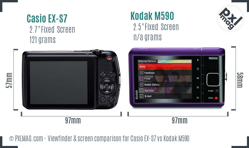 Casio EX-S7 vs Kodak M590 Screen and Viewfinder comparison
