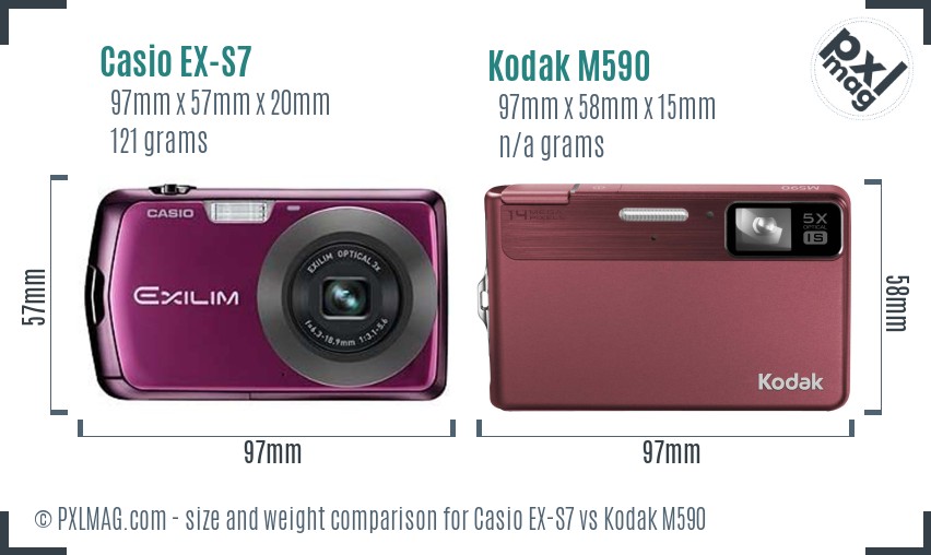 Casio EX-S7 vs Kodak M590 size comparison