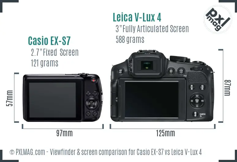 Casio EX-S7 vs Leica V-Lux 4 Screen and Viewfinder comparison