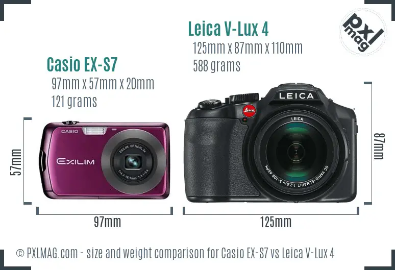 Casio EX-S7 vs Leica V-Lux 4 size comparison
