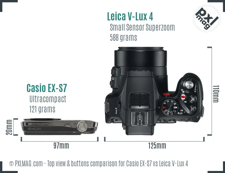 Casio EX-S7 vs Leica V-Lux 4 top view buttons comparison