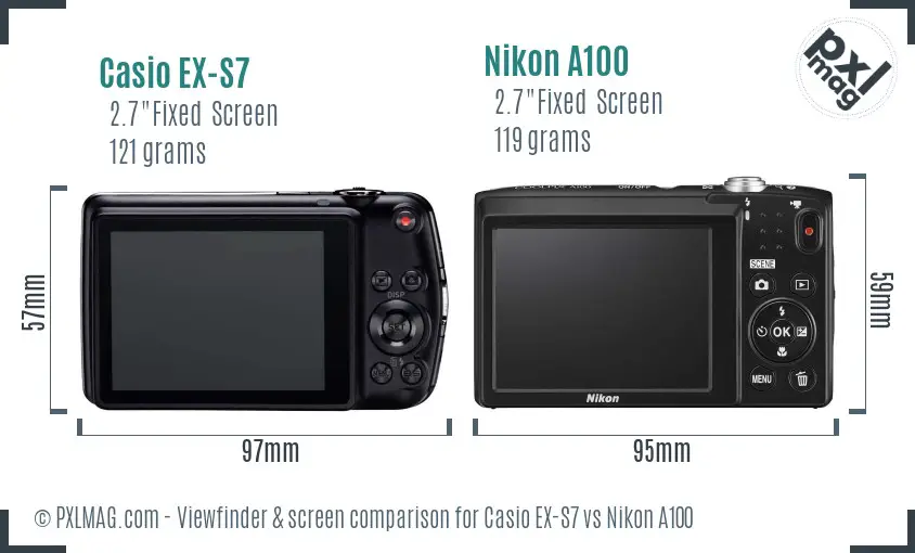 Casio EX-S7 vs Nikon A100 Screen and Viewfinder comparison