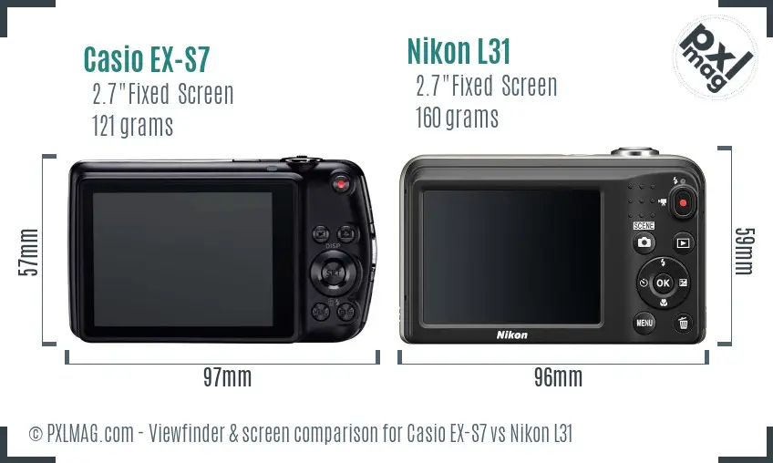 Casio EX-S7 vs Nikon L31 Screen and Viewfinder comparison