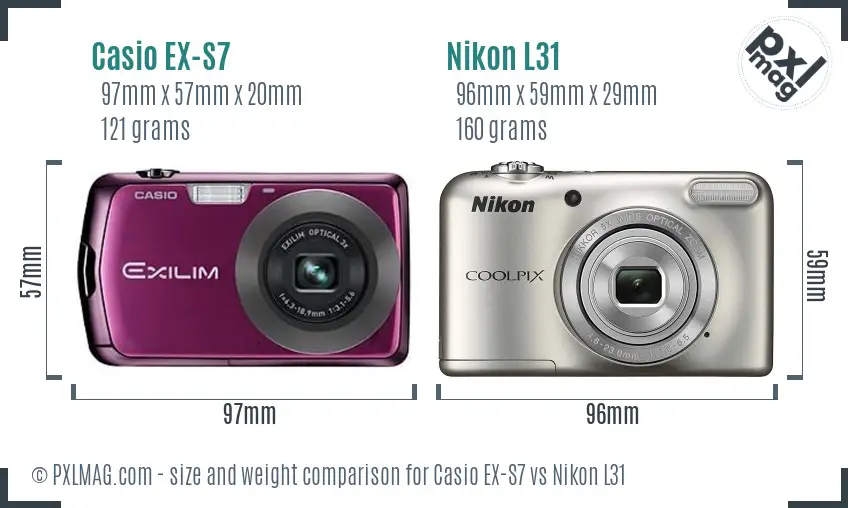 Casio EX-S7 vs Nikon L31 size comparison