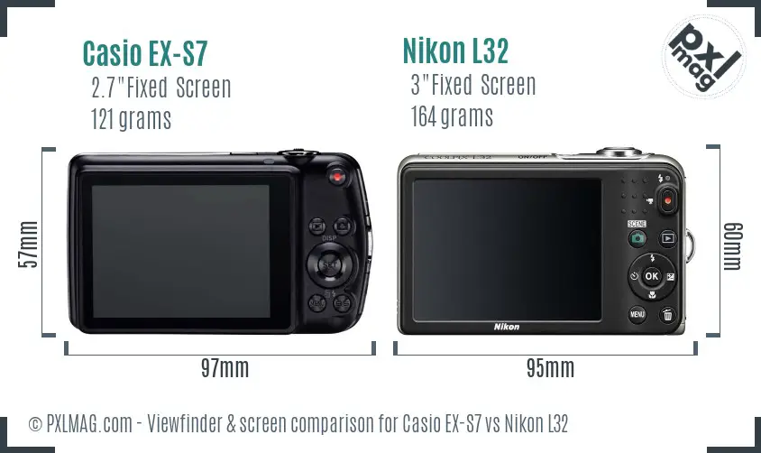 Casio EX-S7 vs Nikon L32 Screen and Viewfinder comparison