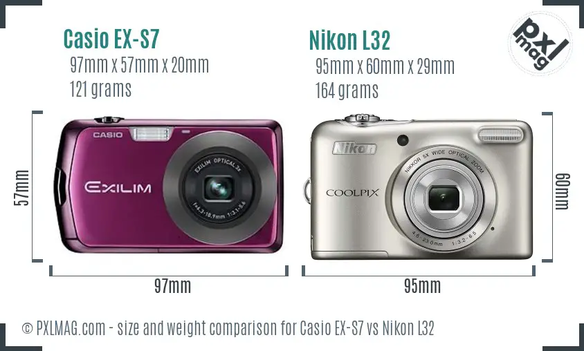 Casio EX-S7 vs Nikon L32 size comparison