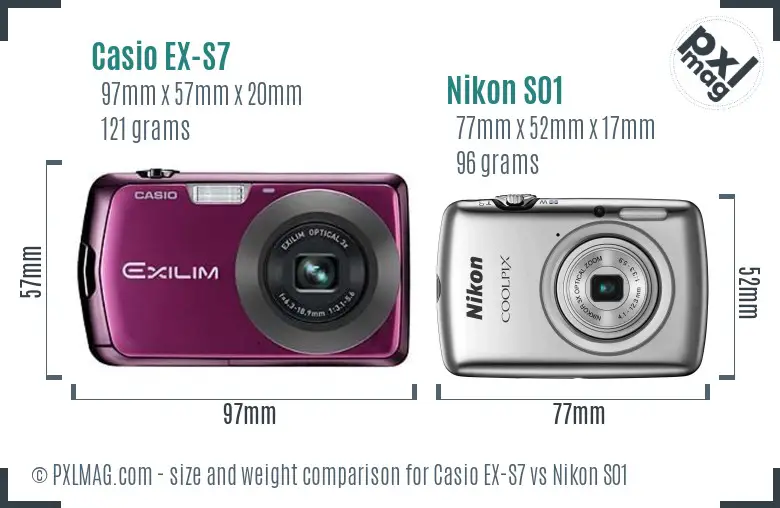 Casio EX-S7 vs Nikon S01 size comparison