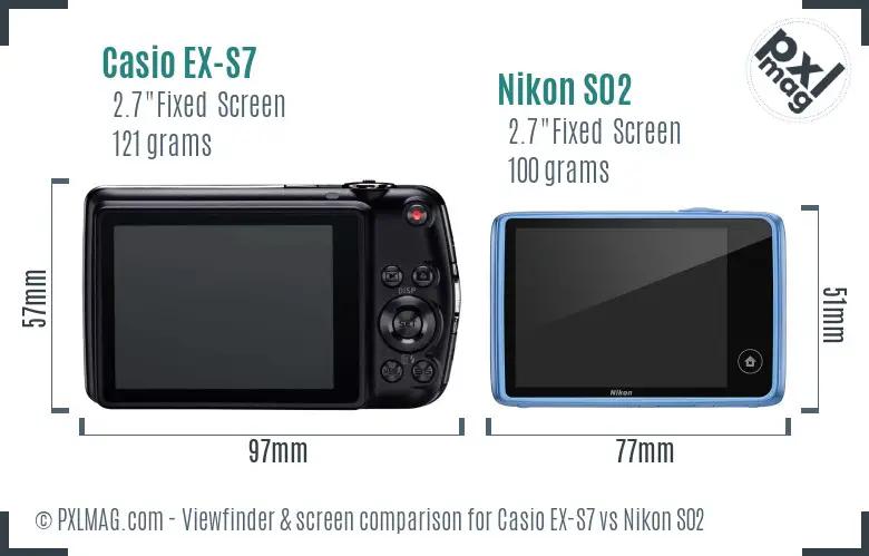Casio EX-S7 vs Nikon S02 Screen and Viewfinder comparison