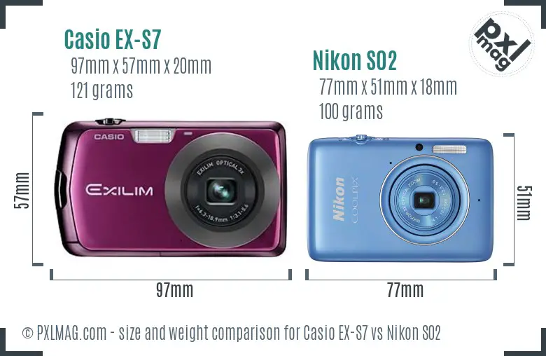 Casio EX-S7 vs Nikon S02 size comparison