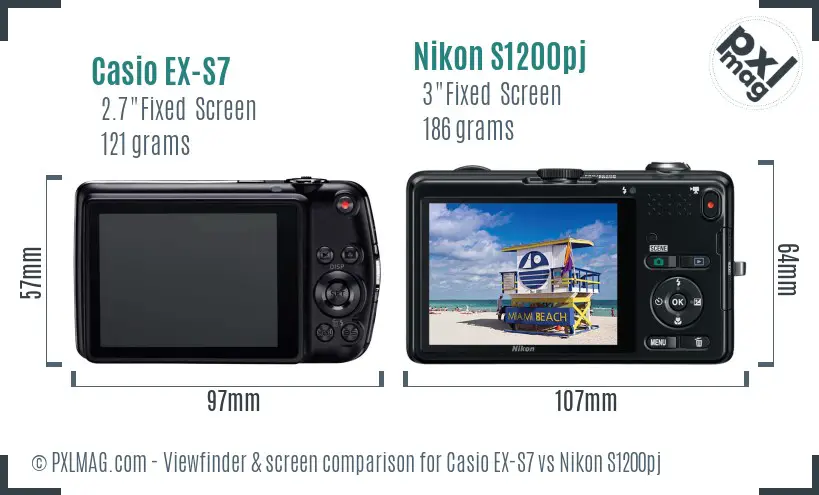 Casio EX-S7 vs Nikon S1200pj Screen and Viewfinder comparison