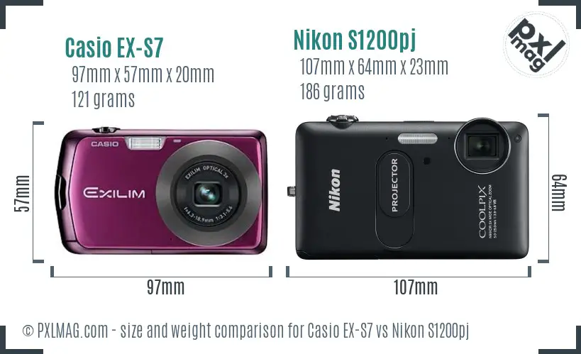 Casio EX-S7 vs Nikon S1200pj size comparison