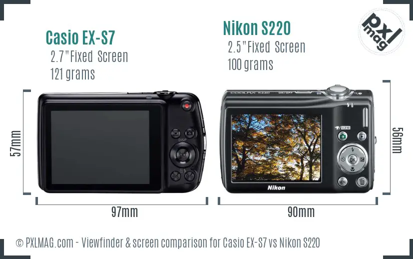 Casio EX-S7 vs Nikon S220 Screen and Viewfinder comparison