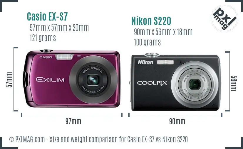 Casio EX-S7 vs Nikon S220 size comparison