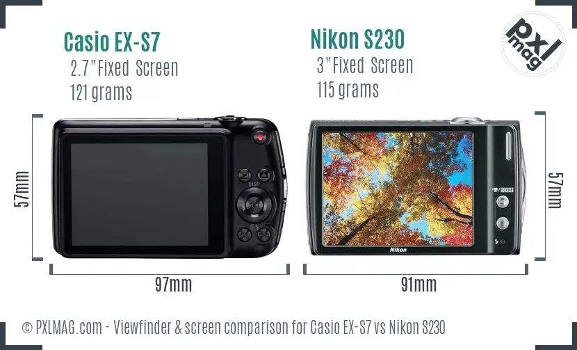 Casio EX-S7 vs Nikon S230 Screen and Viewfinder comparison