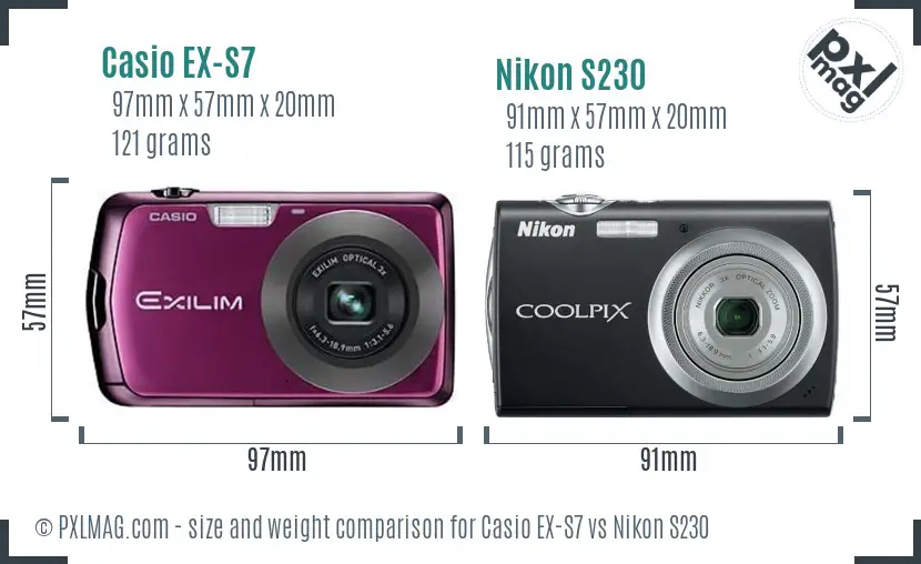 Casio EX-S7 vs Nikon S230 size comparison