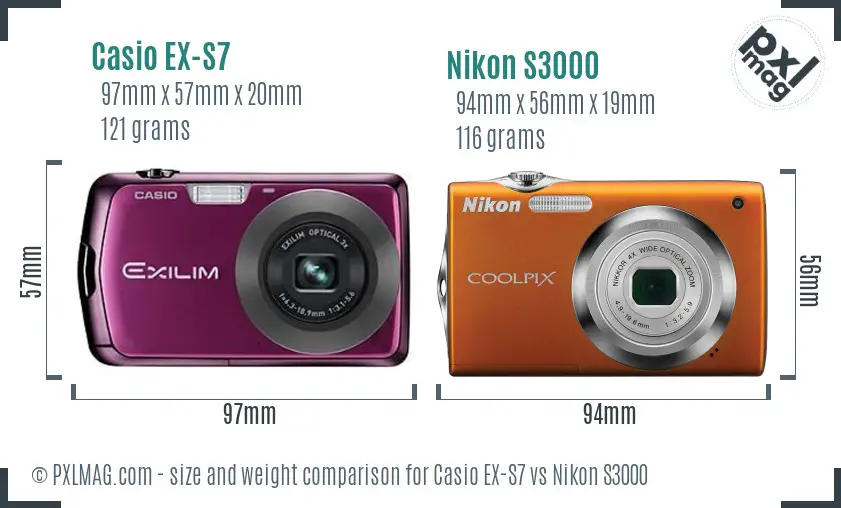 Casio EX-S7 vs Nikon S3000 size comparison Casio EX-S7 vs Nikon S3000 size comparison