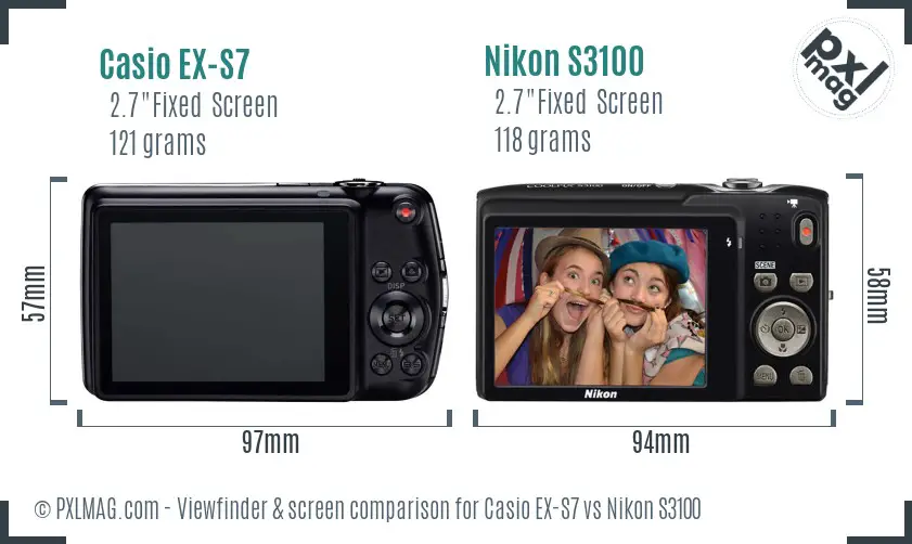 Casio EX-S7 vs Nikon S3100 Screen and Viewfinder comparison