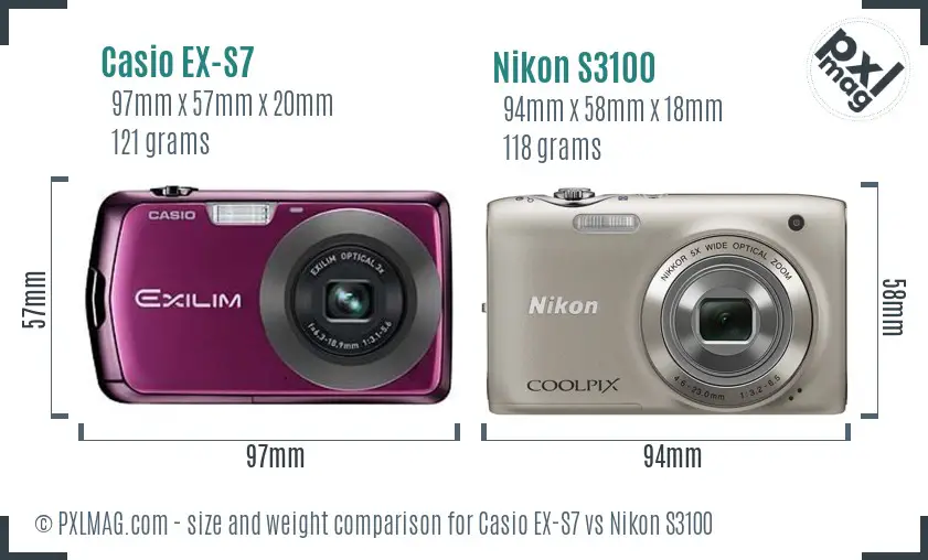 Casio EX-S7 vs Nikon S3100 size comparison