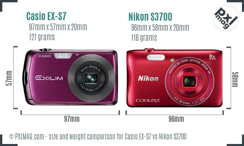 Casio EX-S7 vs Nikon S3700 size comparison