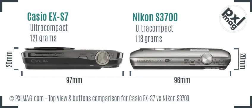 Casio EX-S7 vs Nikon S3700 top view buttons comparison