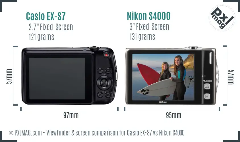 Casio EX-S7 vs Nikon S4000 Screen and Viewfinder comparison