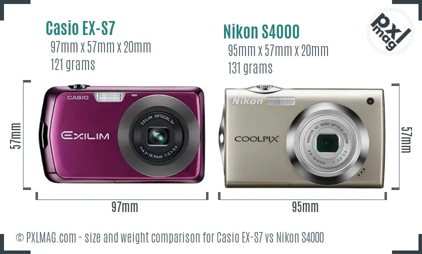 Casio EX-S7 vs Nikon S4000 size comparison