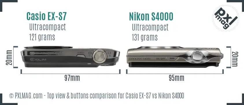 Casio EX-S7 vs Nikon S4000 top view buttons comparison