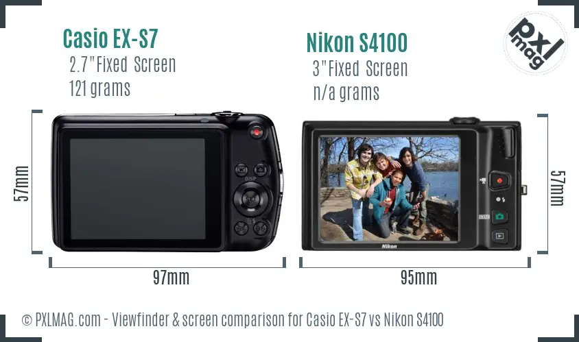 Casio EX-S7 vs Nikon S4100 Screen and Viewfinder comparison