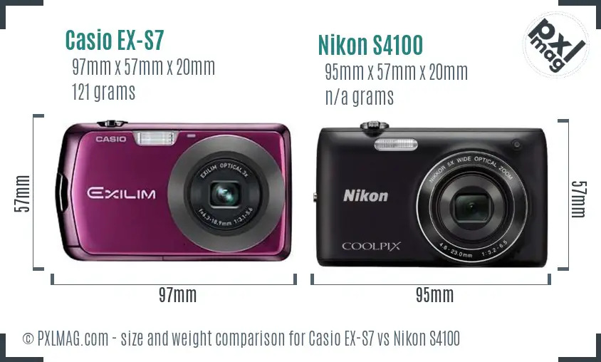 Casio EX-S7 vs Nikon S4100 size comparison